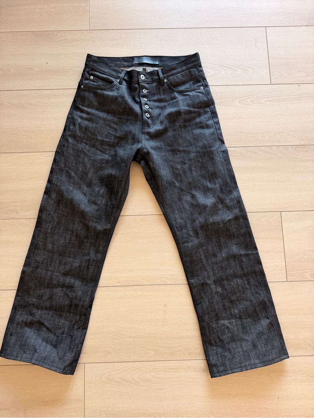 No Faith Studios Men's Black Straight-Leg Jeans with Button Fly